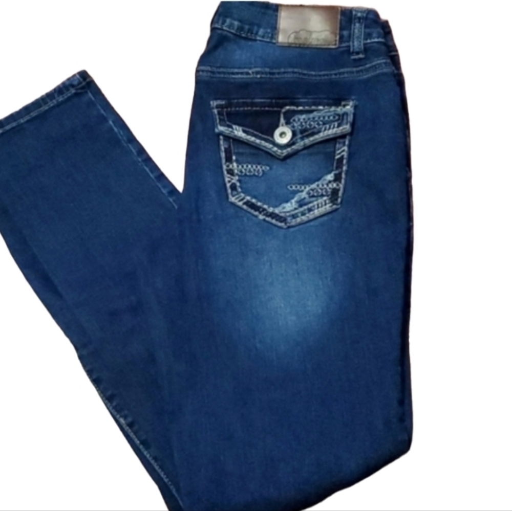 Maurices Jeans size 7 8 denim blue jeans Button pocket white stitching